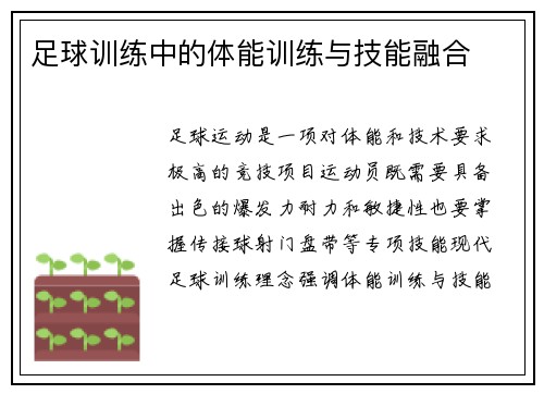 足球训练中的体能训练与技能融合